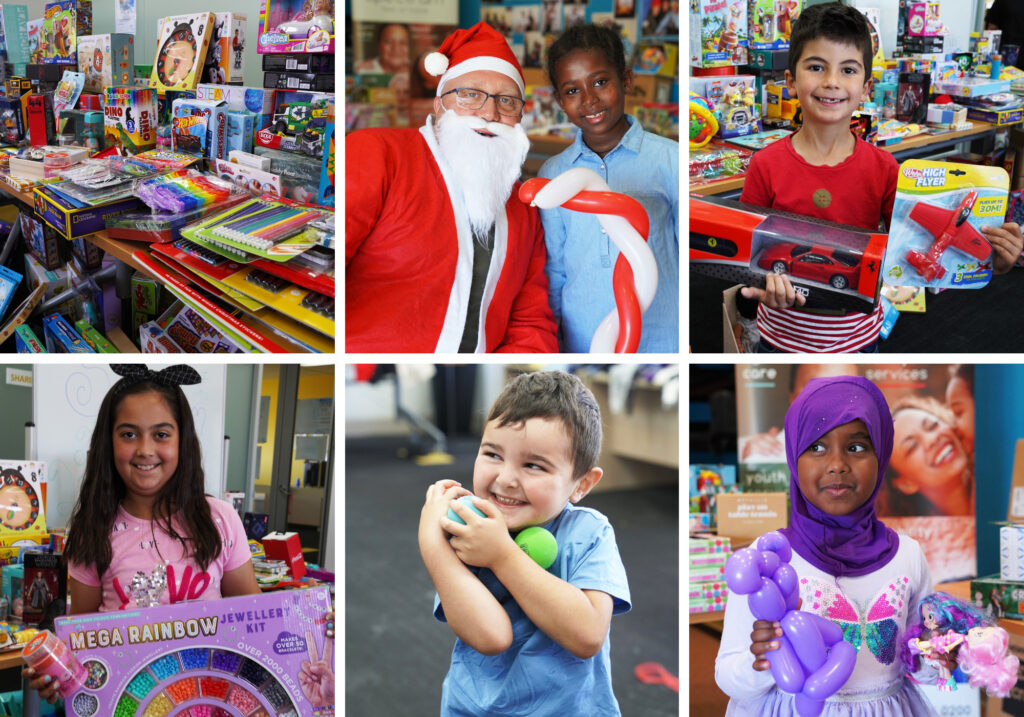 Collage of photographs from the 2023 Toy Giveaway
